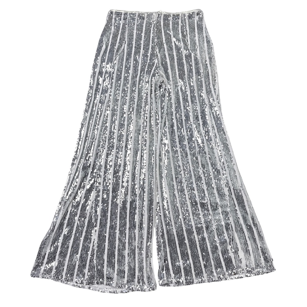 Ragyard Sequin Pants Womens Size Medium White Flare Party Disco New Years Eve